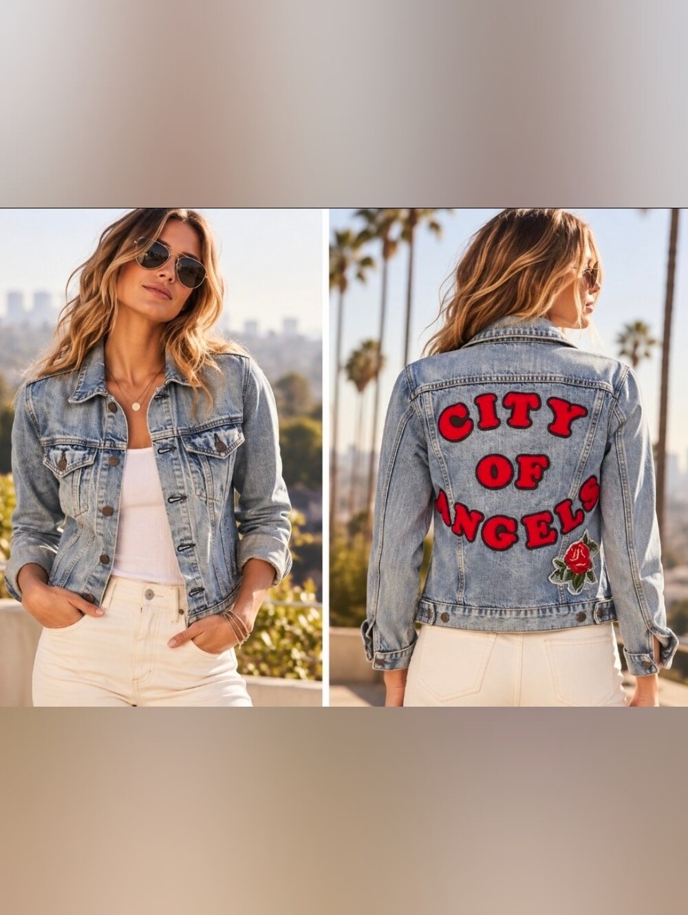 Lucky Brand City of Angels Tomboy Trucker Denim Jean Jacket Embroidered Sz Small